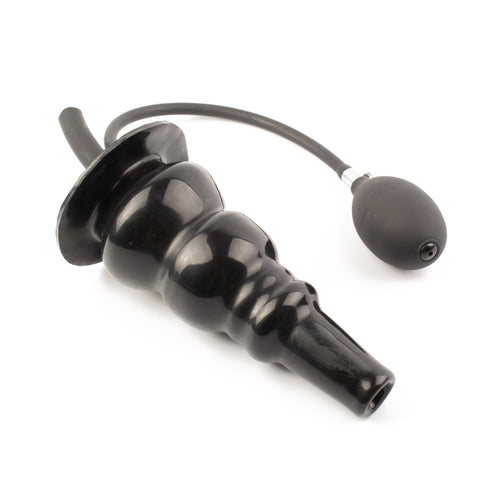 Rubberfashion Latex Enema Analplug aufblasbar groß XXXL, aufblasbarer gerippter Anal Klistier Butt Plug mit Pumpe für Frauen und Männer 18 x 7,9 cm