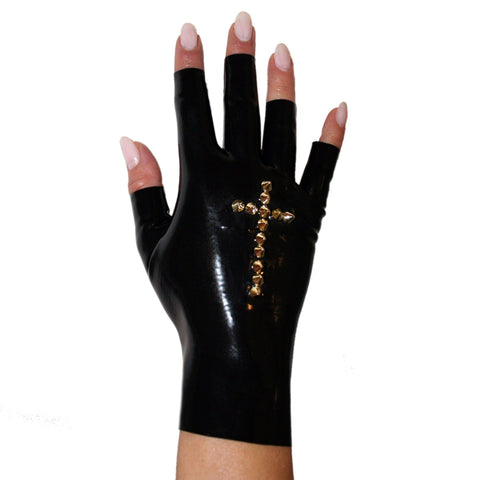 Rubberfashion Latex Gloves Short - Sexy Rubber Gloves Cross - Short Fingerless Gloves to Wrist for Women and Men.