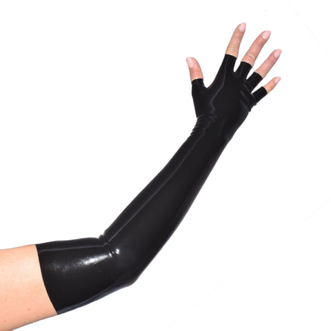 Rubberfashion Long Latex Gloves - Open Fingers - Latex Gloves Long to Upper Arm for Women and Men Pair