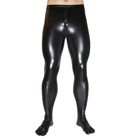 Rubberfashion glänzende Leggings Wetlook - Glanz Leggins mit Schritt Reißverschluss und Zehen für Damen