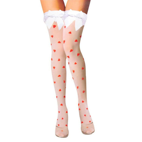 Rubberfashion Overknee Strümpfe - halterlose Strümpfe mit Schleife weiss lange Overknee Strümpfe sexy Stockings Halterlos Struempfe Kniestruempfe für Frauen und Damen