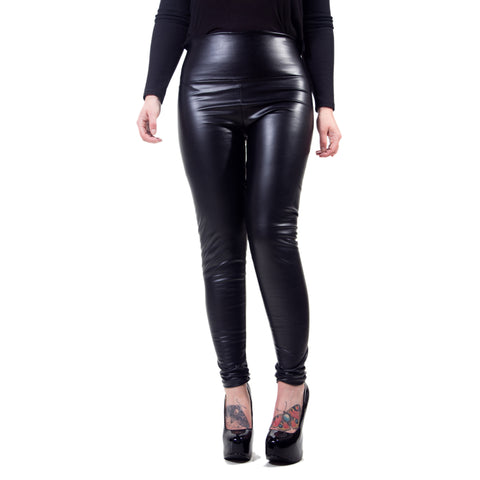 Rubberfashion Faux Leather Leggings Women - Thin High Waist Leather Look - Leather Look Pants Leggins for Women - Women