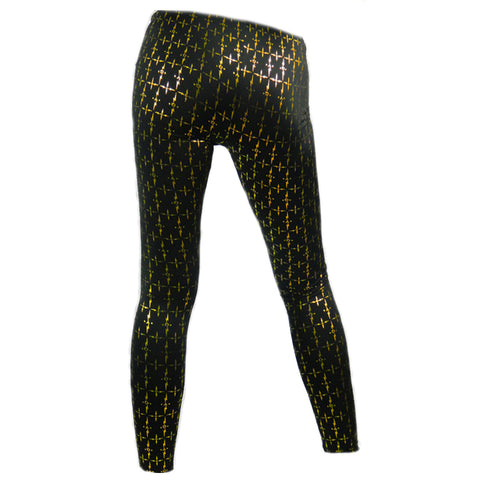 Rubberfashion Cross Leggings - Shiny Leggin with Cross Pattern up to the Waist for Women