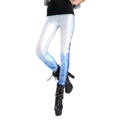 Rubberfashion Leggings Skyline - Shiny Leggings with Skyline Motif up to the Waist for Women